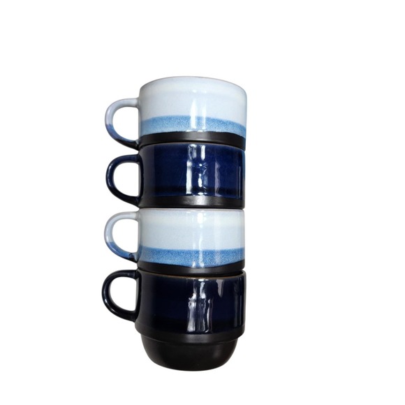 Boston Warehouse Stacking Up Stoneware 16 Oz Blue White Stacking Mugs *read Desc - Picture 2 of 14